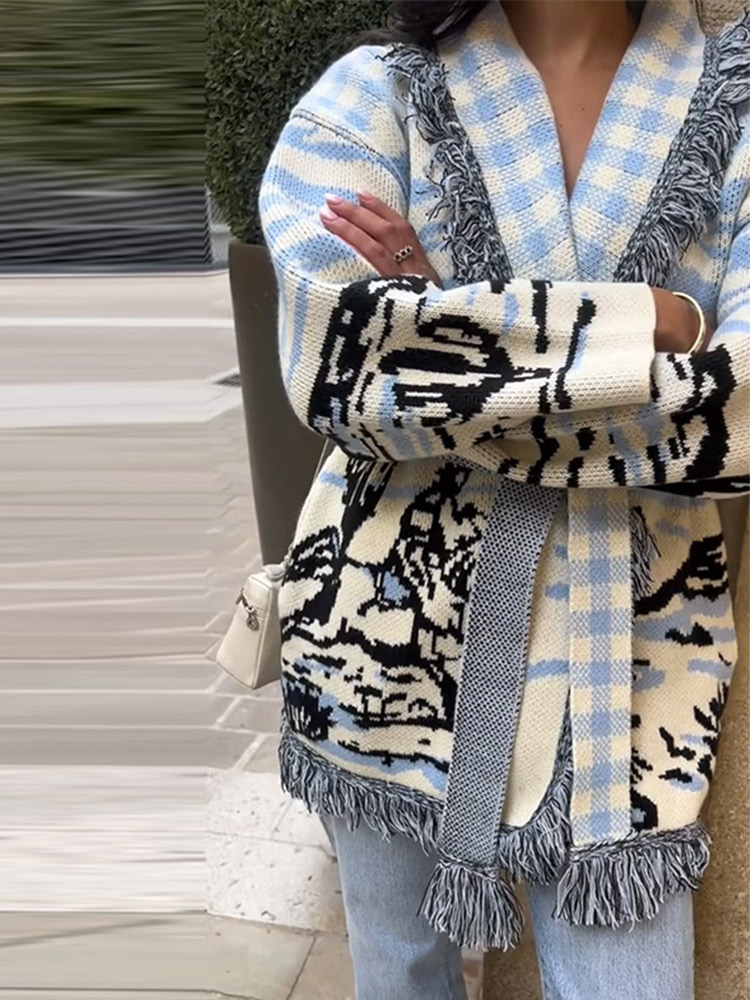 Cardigan in maglia stampata au - Tassel Fringe Trim recensione e prezzo